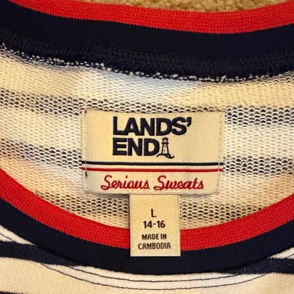 Lands' End Navy and White Striped Top with Red Trim - Picture 2 of 3